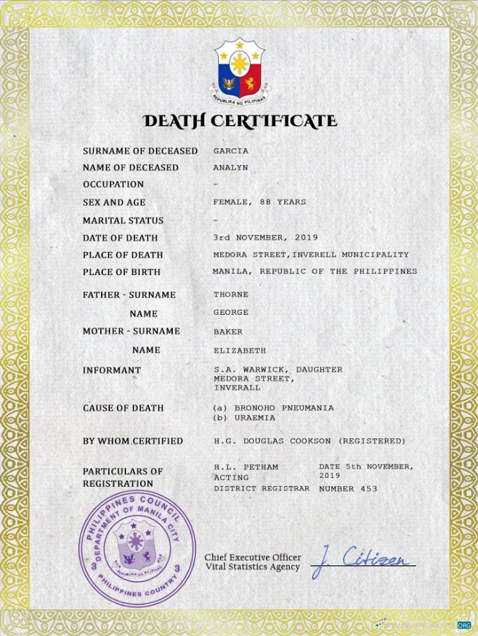 Download Philippines vital record death certificate PSD template Photoshop template